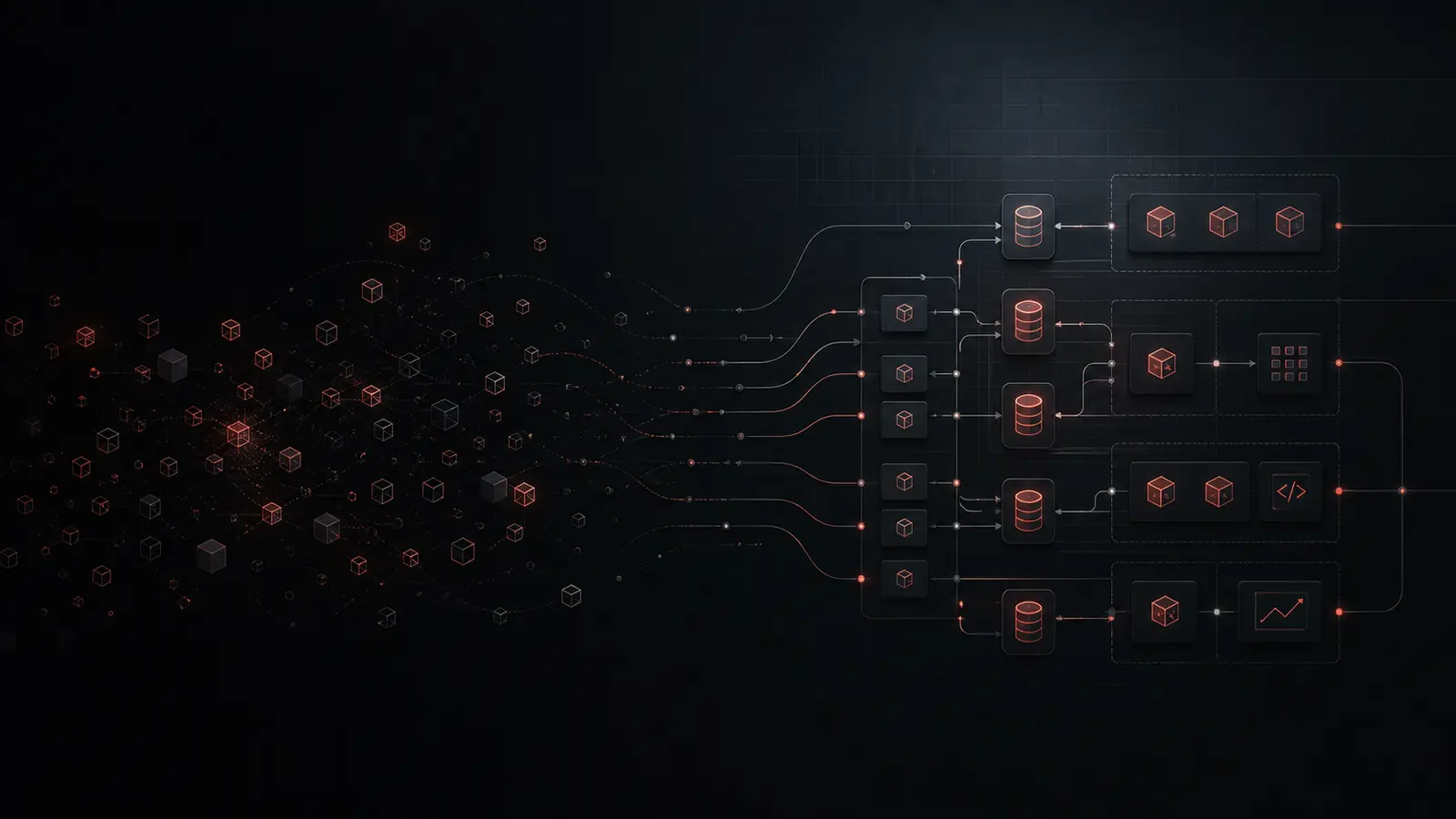 Software systems architecture displayed across digital infrastructure
